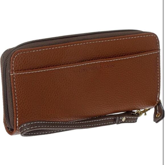 Stone Mountain Large Pebble Leather Brown Zip Around Wallet Phone Wristlet - Picture 3 of 3